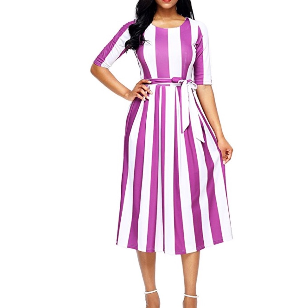 🆕 NEW Purple and White Striped Midi Dress💜
